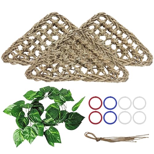 BNOSDM Bird Seagrass Mat, 3 PCS 7.1 x 7.1 Inches Parrot Natural Seagrass Woven Bird Net Hammock Mats Chew Toys Bird Hideout Cage Accessories for Lovebird Cockatiel Conure Budgie Hamster Rats