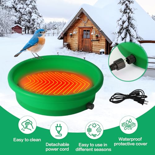 HRAYLTOP Hanging Heated Bird Bath for Outdoors for Winter, 75W Heated Bird Baths with Detachable Power Cord,Thermostatic Control Available All Seasons for Garden Yard Patio Lawn（Green）