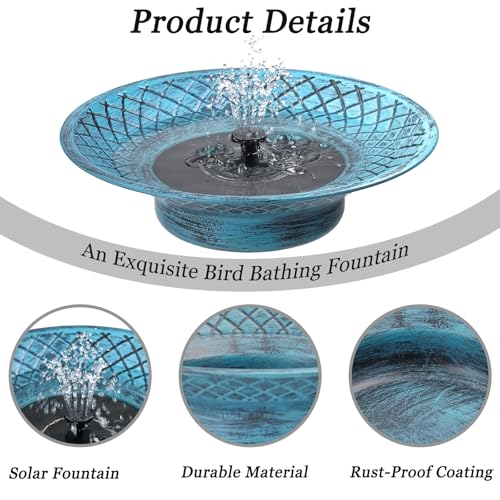 12.6" Bird Baths for Outdoors, Bird Bath Fountains Solar Power, Hummingbird Bath Fountain, Solar Bird Bath Fountain for Garden Patio Decor(Blue) - color: Blue