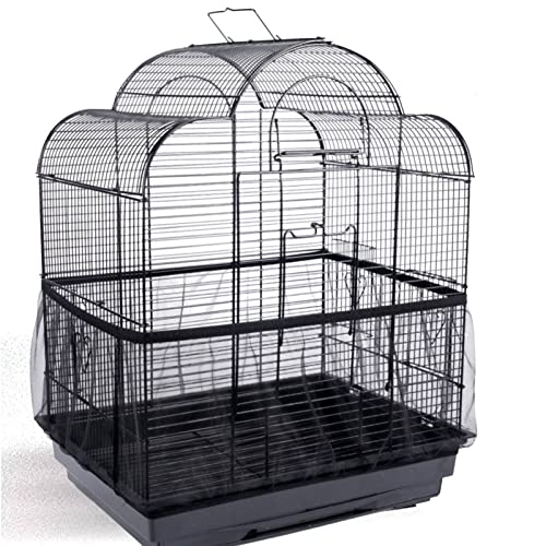 Hakeeta Bird Cage Skirt, Mesh Bird Seed Catcher, Airy Net Cover, Soft Nylon Ventilated Skirt Traps Seed Guard for Parrots with Adjustable Drawstring (Large Size-XL, Black) - color: Black