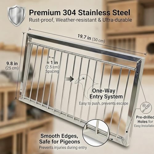 304 Stainless Steel Pigeon Trap Door Loft Bob Wire 19.7" x 9.8" | Heavy-Duty Welded Construction, One-Way Gravity Entry, Smooth Gate, Controlled Access, Return Flight Training, Rustproof - size: 19.7 x 9.8 Inches