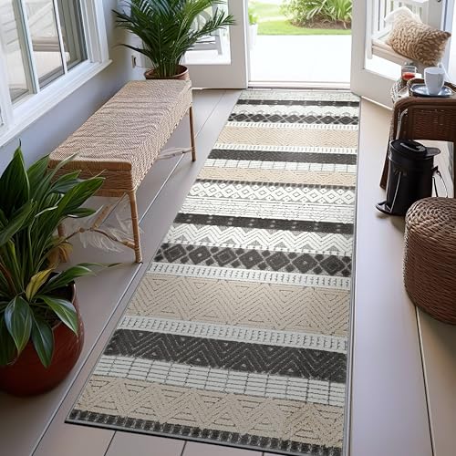 Rugshop Marbella Indoor/Outdoor Boho Deck Runner Rug Gray 2'7" x 6' | Runner, Size 2'7" x 6', Patio, Porch, Balcony, Backyard, Garden, Poolside, Sunroom, Outdoor Living, Weatherproof, All Weather - color: Grey, size: 2'7" x 6' (Rectangular)
