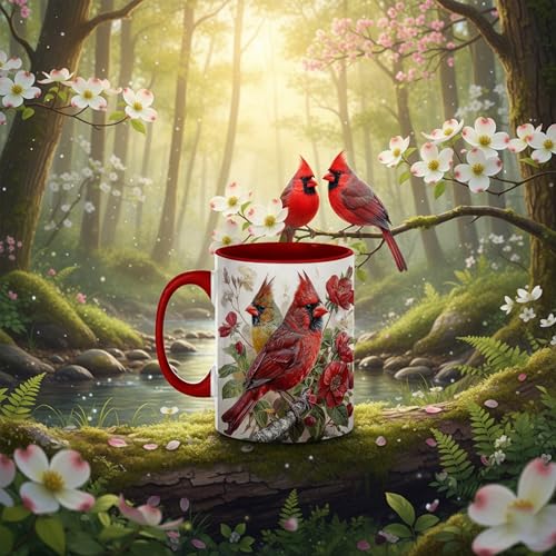 Cardinal Bird Ceramic Coffee Mug, Beautiful Red and Yellow Redbird with Floral Background, Durable Tea Cup for Home, Gift for Nature Lovers,Morning Mug for Hot and Cold Drinks (Cardinal Bird Floral) - color: Cardinal Bird Floral