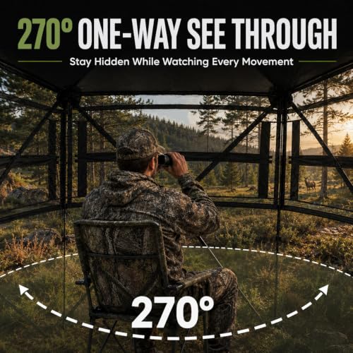 Hunting Blind See Through, Pop Up Ground Deer Blind, Large Door | 270/288/360 Degree See Thru, 1/2/3/4 Person Hunting Camouflage Tent, With/Without floor, Swing/Diamond/Horizontal Door Design - size: 2-3 Person, style: 270°/Horizontal Door