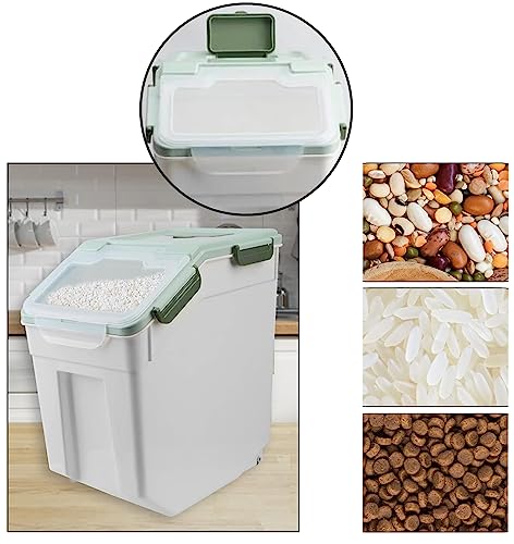 25LB Large Flour Storage Container Bin ,2 Pack Airtight Plastic with Wheels Seal Locking Lid Dispenser Organizer Storage Bin with Measuring Cup & Scoop for Flour, Rice, Grain 50LBS Total - color: Green 25LB，2Pcs
