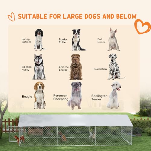 PawHut Outdoor Dog Kennel, Heavy Duty Dog Run Outdoor Fence with Waterproof Cover, Galvanized Chain Link, Secure Lock, for Large Sized Breeds, Chickens, Ducks, 20' x 7.5' x 5' - size: 236.2"L x 90.6"W x 59.1"H