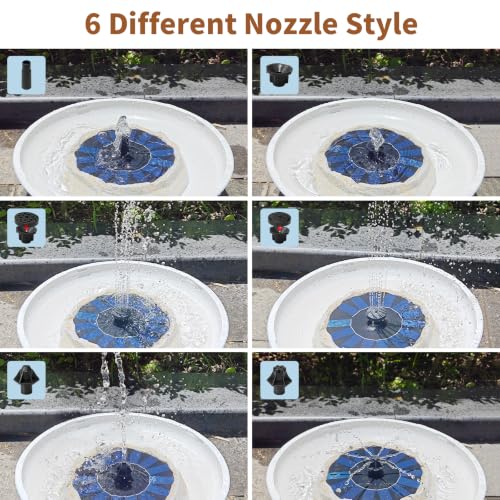 Solar Fountain for Bird Bath with Solar Panel Upgraded Faux Granite Rock Water Pump with 6 Nozzles for Birdbath Outdoor Garden Pond Pool Fish Tank Attracts Birds Energy-Efficient Backyard Decor Beige