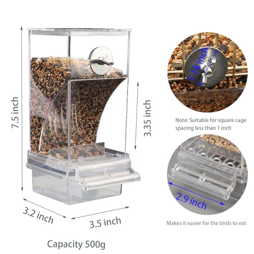 Automatic No Mess Bird Cage Feeder Acrylic Transparent Parrot Feeders | 2Pack Parakeet Food Container Cage Accessories for Small and Medium Lovebirds Canary Cockatoo Cockatiel Finch - color: Transparent