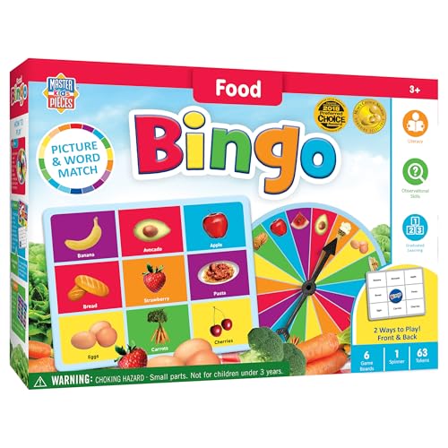 MasterPieces Kids Games - Food Bingo Game - Fun Family Entertainment for Kids and Adults - Educational, Engaging, and Perfect for Game Night, Classroom Activities, and Interactive Play for All Ages - style: Food