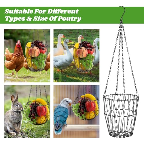 Hanging Chicken Feeder, 9.2 inches Large Poultry Vegetable Fruits Feeder Basket with 4Pcs Hanging Stainless Chain, Veggie Treat Ball for Chicken,Hens,Duck,Rabbit Coop(Size:1pc) - size: 1pc