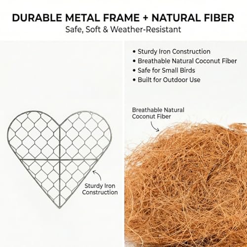 Handmade Fiber Bird Nesting Heart, Refillable Birds Haven Heart Shape Hummingbird Nesting and Nest Materials, for Wild Bird, Hummingbird Houses Nest Boxes Gifts