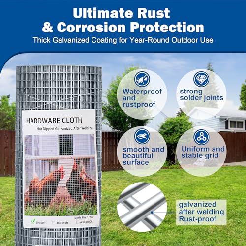 Hardware Cloth 1/2" x 1/2" 16 in x 50 ft, 19 Gauge Chicken Wire Fence, Welded Wire Fencing Mesh Roll with Cutting Plier & Gloves for Garden, Coop & Pet Enclosures