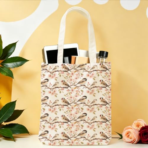 Cartoon Canvas Tote Bag, Gifts for Women Men Birthday Christmas Reusable Tote Shoulder Bag for Grocery Shopping 01 - color: Bird 640
