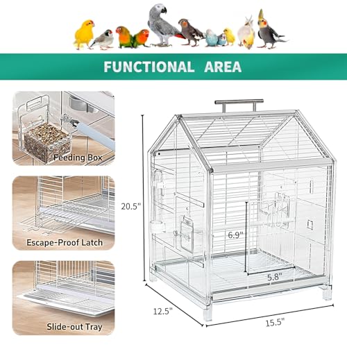 20.5 inch Small Bird Cage, Parrot Cage, Portable Bird Carrier, Travel Carrier Cage for Home, Outing, Pet Clinic, Temporary Placement, for Small Medium Birds(White)