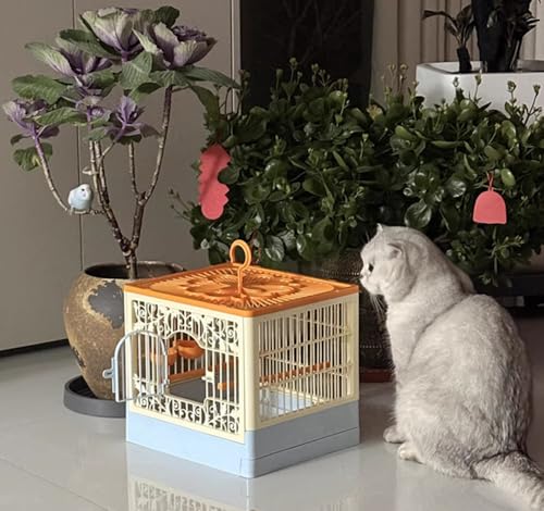Portable Foldable Bird Cage - 360° Full View Bird Cage for Travel | with Hook/Food Bowl/Perch, Slide-Out Tray for Easy Cleaning,outdoor carrier (Includes Carrying Hook)