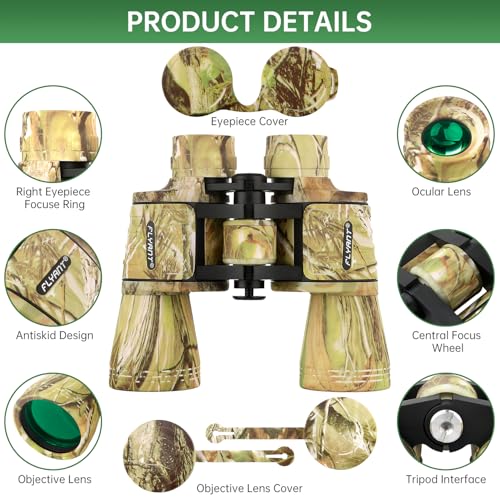 20x50 High Powered Binoculars for Adults, Waterproof Binoculars with Low Light Vision for Bird Watching Hunting Camping Travel Cruise Hiking Sports Stargazing, Birthday Gifts for Men - color: Yellow Camouflage