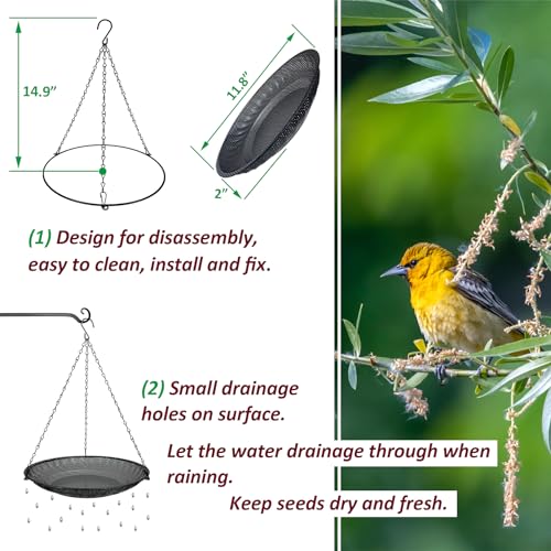 CQAIRIOU Premium Hanging Bird Feeder Tray,Size 11.8” Large Platform Bird Feeder Stainless Steel Mesh Tray,Wild Bird Feeder for Outside Hanging Seed Platform - size: 1 Set Hanging Bird Feeder Tray