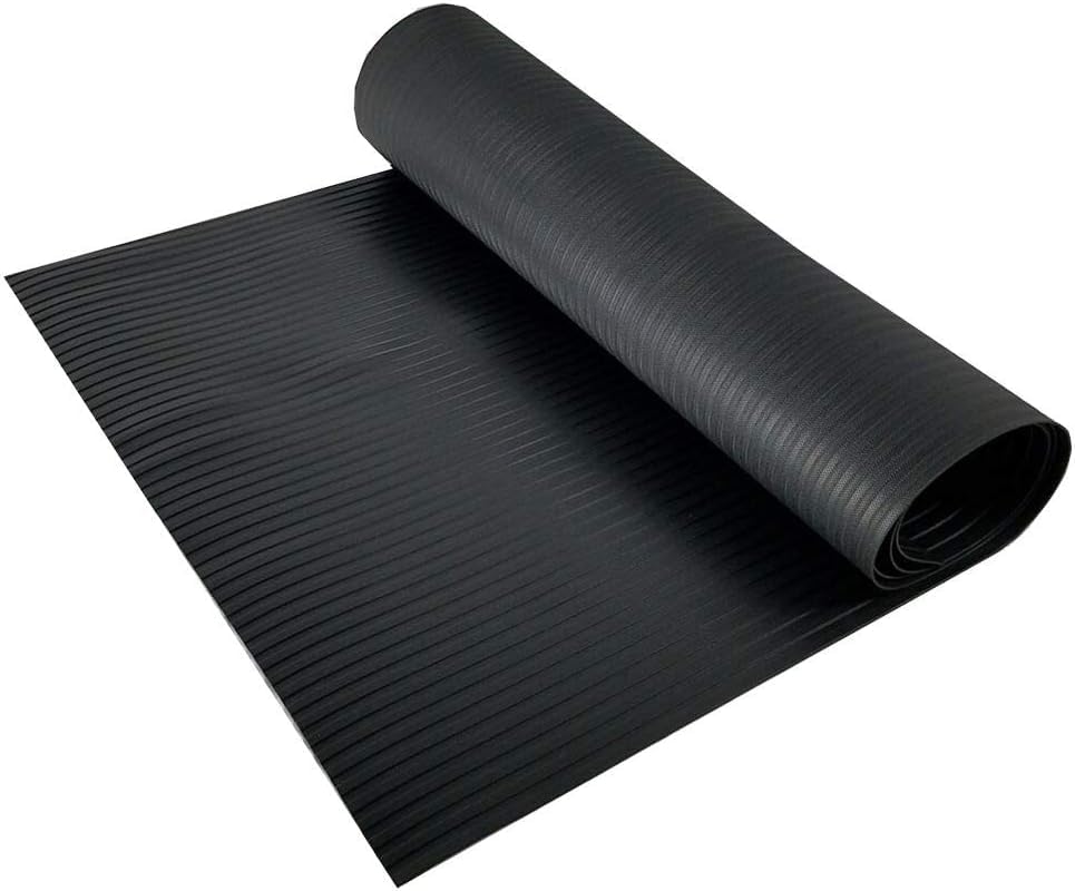 RESILIA Black Plastic Floor Runner - Embossed Wide Rib Waterproof Vinyl, Heavy Duty Protector Mat for Indoor Hardwood, Hard Floors, Garage, Entryway, Kitchen, & Outdoor Use, 15" x 48", Made in USA - size: 15" x 48"