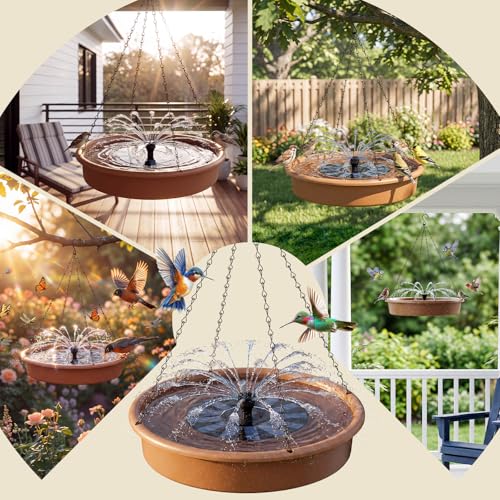 AISITIN 12" Hanging Bird Bath with Solar Fountain for Drinking & Feeding | Outdoor Solar Powered Hanging Bird Bath Fountain, Perfect for Outdoor, Gardens, Patios, and Yards