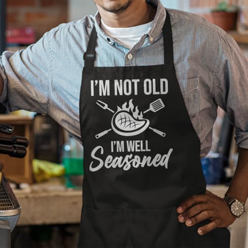 SANDJEST Funny Mens Aprons with Pockets for BBQ Grilling Cooking Grandpa Husband Apron for Birthday Christmas Father's Day - color: Funny 1