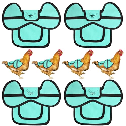 COOPED UP Canvas Chicken Saddle for Medium-Large Hens with Larger Wing Cover and Adjustable Straps - Teal, 4 Pack - color: Teal