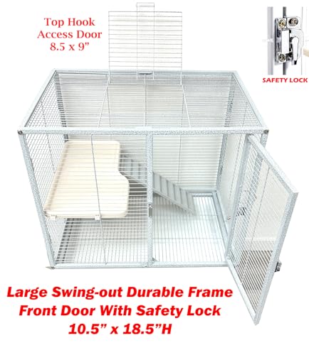 Deluxe Two Tiers Ferret Hammock Chinchilla Guinea Pig Rabbit Mouse Critter Rolling Cage Tight 1/2-inch Bar Spacing Durable Front Door Easy Clean Pull Out Grate Tray Water Bottle Food Bowl On Wheels - color: White Vein, size: 24"L x 17.5"W x 34"H