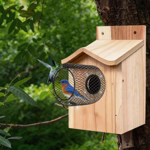 Bluebird House Protector Guards, Iron Wire Mesh Birdhouse Entrance Protector for Keeping Out Predators, Protects Eastern Bluebird and Babies (Round)
