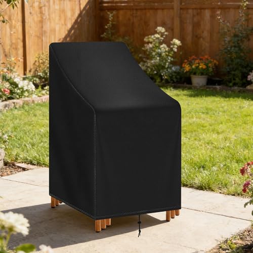Stackable Patio Chair Cover Waterproof Outdoor Chair Cover Lounge Chair Covers Outdoor Stack Chairs for All Weather Protection 25"Lx25"Wx47"H,Black - size: 25"Lx25"Wx47"H