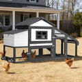 Chicken Coop with Run and Wheels Outdoor Poultry Hen House with Slide-Out Tray Chicken Cage Weatherproof Roof Predator-Proof for Backyard Black and White - color: 72.3"L Black & White