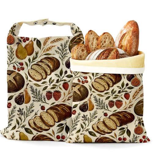 2 Pack Beeswax Linen Harvest Wheat Bread Bags, Reusable Fresh Keeping Bags for Sourdough & Baguette, Freezable Portable Bread Storage Container 17×13'' - color: Harvest Wheat