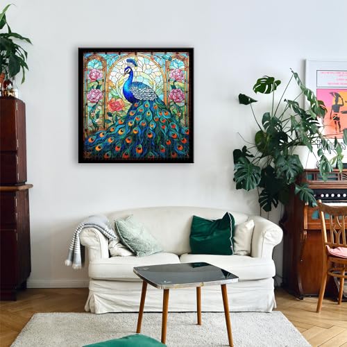 Stained Glass Peacock Puzzles for Adults 1000 Pieces, Vintage Bird Art Puzzle, Impossible Hard Challenging Jigsaw Puzzles for Adults, Colorful Peacock Garden Puzzle as Home Wall Decor - style: Z-398-Stained Glass Peacock