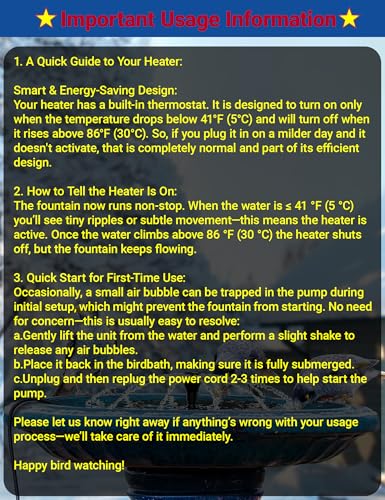 Upgrade Bird Bath Heater De-icer with Fountain Water Pump 200W Heated Bird Baths for Outdoors in Winter Thermostatically Controlled Upgrade 6ft Chew-Proof Cord for Garden Patio Backyard