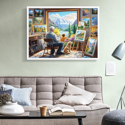 Puzzles for Adults 1000 Pieces,Painting Room Jigsaw Puzzles 1000 Pieces | Grandfather Grandson Puzzle for Adults Unique 1000 Piece Scenery Puzzles Fun Relax Puzzle Challenging Family Game Gift - style: Painting