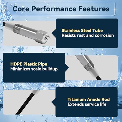 Powered Anode Rod, for 40-89 Gallon Water Tank Except Bradford White | Titanium Electrical Anode Rod for Water Heater, Prevent Inner Tank Corrosion and Stop Leaks,Reduce Sediment Buildup and Scale