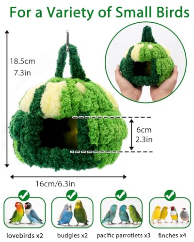 Chewproof Frame Parakeet Nest Bird House for Cage with Warm Pad | Soft Washable Budgie Sleeping Bed Fleece, Hanging Winter Parrot Breeding Nest Swing for 1-2 Lovebird Canary, Sturdy Felt Base