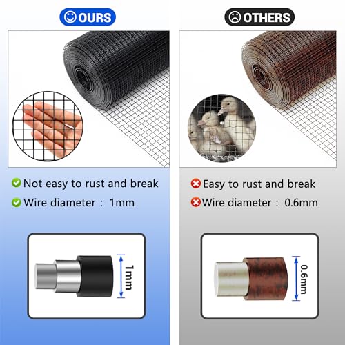 Black Hardware Cloth 16GA 1 inch 36inch(H) x 100ft(L), 16Gauge Wire Mesh Roll for Chicken Wire Fencing Metal Garden Fence Powder Coated Galvanized Welded Fence Poultry Cage Home Improvement Projects - color: Black, size: 16GA 1x1 36"x100'