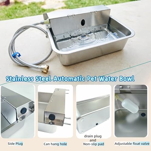 Stainless Steel Automatic Pet Waterer with Flip-Top & Wall Mount | Outdoor Auto-Fill Water Bowl with Adjustable Float,Wide Drinking Area,Easy To Clean,for Dogs,Chickens & Other Poultry - size: Large-Flip cover