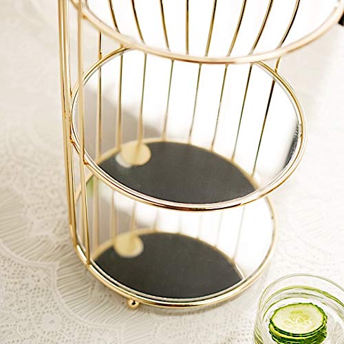 22-Inch Gold 3 Tier Metal Mirror Glass Hanging Bird Cage Dessert Cupcake Stand Wedding Reception Party Table Decorations