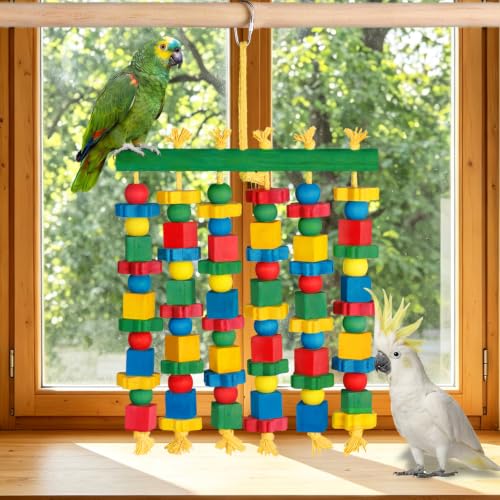 Parrot Toy Bird Toys Natural Wood Bird Chewing Toys for Macaws, African Grey, Cockatoos, Amazon Parrots, Conures, Lovebirds, Budgies, Parakeets - size: Medium