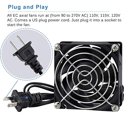 GDSTIME 80mm EC Axial Fan AC 110V 120V 220V Brushless Cooling 80mm x 25mm | AXIAL 8025, Muffin Fan, 80V-240V, 2.5W Low Power, ON/OFF Switch, for Incubators, Tube Amp, DIY Ventilation Exhaust Projects - size: 80x80x25mm