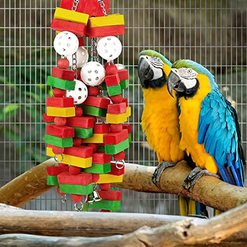 Large Bird Parrot Toys for Cockatoos African Grey Macaws Amazon Parrots | MEWTOGO, Brightly Colored, Appealing to Birds, Natural Wood, Bird Gifts, Apple Style - color: Red