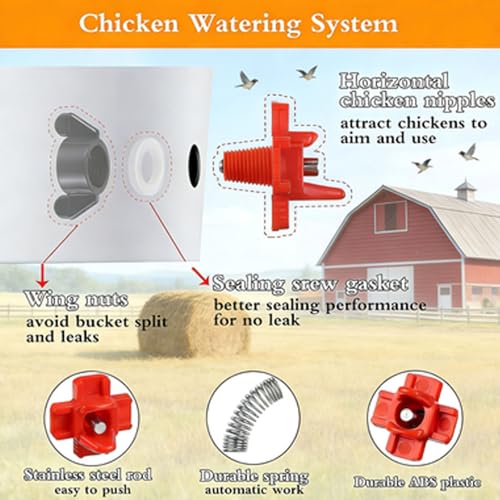 15 pcs Chicken Waterer Nipples with Drill Bits,Horizontal Automatic Chicken Waterer,Leakproof Poultry Watering System for Chicken Coop