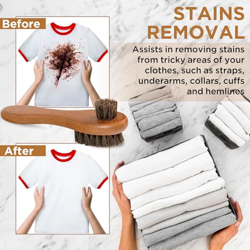 Dual-Bristle Horsehair Laundry Stain Brush Set (2pcs) - Gentle & Tough Scrubbing for Clothes, Fabrics, Shoes - Pre-Wash Spot Treatment Tool