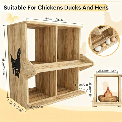 Chicken Nesting Box, 4 Compartment Wooden Nesting Boxes for Chickens with Perches, Floor/Stand/Wall Mount Large Chicken Nesting Boxes for Small & Medium Poultry - size: 4 Compartment