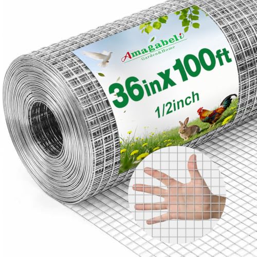 Amagabeli Hardware Cloth 1/2 inch 36 x 100 ft 19 Gauge Chicken Wire Fence Hot-Dipped Galvanized After Welding Welded Wire Fencing Mesh Roll Garden Plant Support Poultry Rabbit Cage Snake Gopher - size: 1/2" 36"x100'
