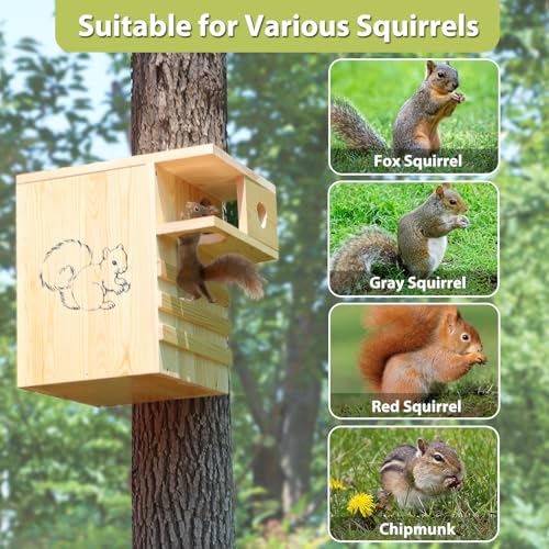 Extra Large Squirrel House for Outside, Squirrel Box with Predator Guard | Pine Wood Squirrel Nesting Box Outdoor, with Exterior Porch for Backyard Tree, Suitable for Squirrel Family, Easy to Assemble - size: Extra Large: 12.6"wide