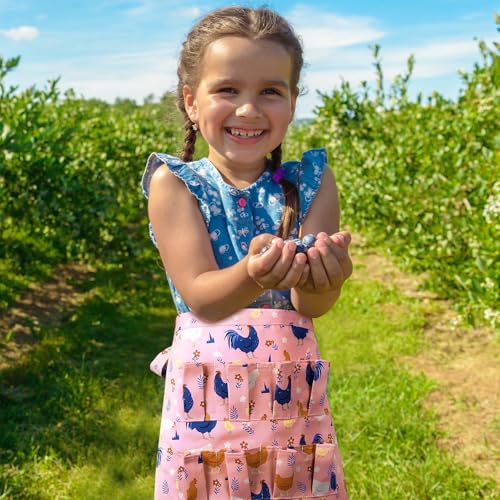 Egg Collecting Apron for Kids, Chicken Egg Apron with 8 Pockets | Cute Eggs Aprons for Fresh Eggs for Hen, Duck, Goose, Bird, Various Collection (Pink,Cartoon Chicken)