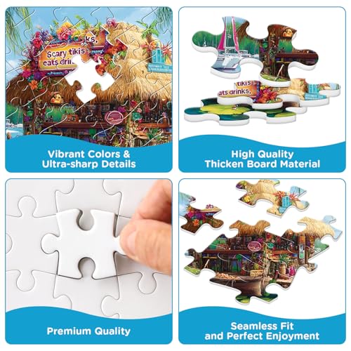 500 Piece Puzzle for Adults, Vacation Jigsaw Puzzle, Seaside Bar Puzzles | Tropical Island Tiki Bar Puzzle 500 Pieces, Relaxing Coastal Scene Puzzle for Adults and Family Game Night - style: Island Bar