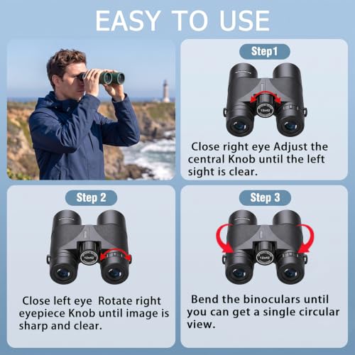 12x42 HD Binoculars for Adults, BAK4 Prism Waterproof Lightweight Binoculars with Low Light Vision for Bird Watching, Hunting, Hiking, Travel, Cruise - size: 12X42