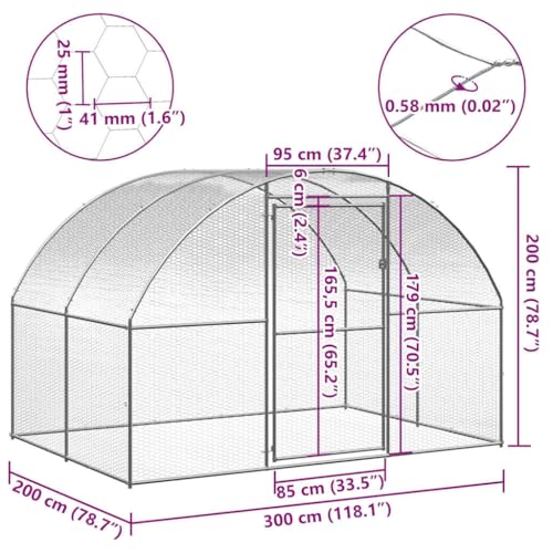 Galvanized Steel Chicken Coop for Hens, Ducks, Large Chicken Run with Wire Mesh, Outdoor Enclosure for Small Animals - color: Original, size: 118.1" x 78.7" x 78.7"
